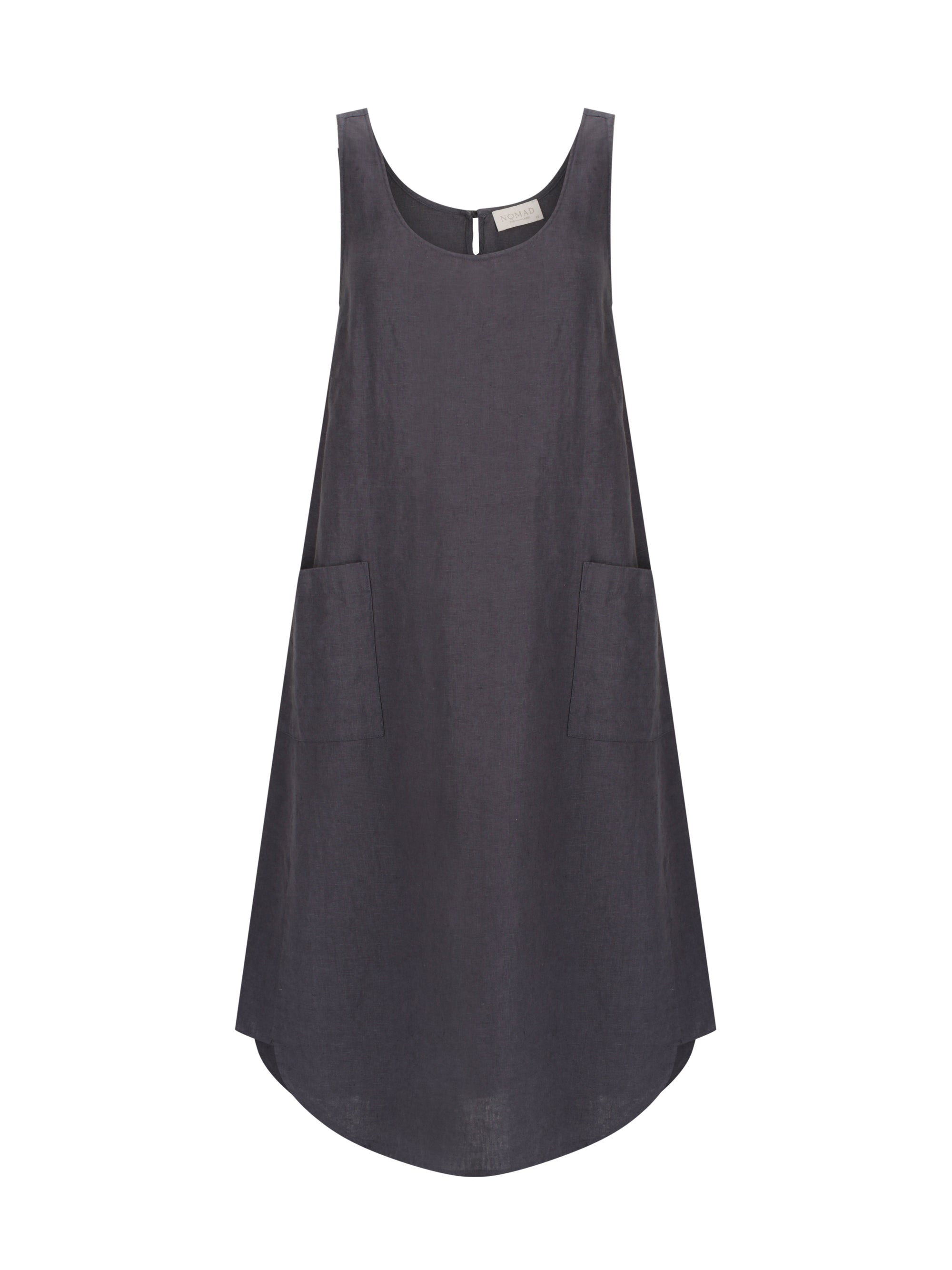 Dark sleeveless dress with pockets on a white background