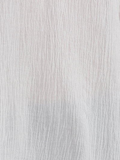 Image features fabric swatch of La Vie Linen Blend Blouse in Coconut