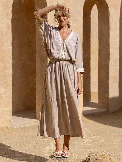 Model wears Lucrezia Maxi Dress in Misty Rose