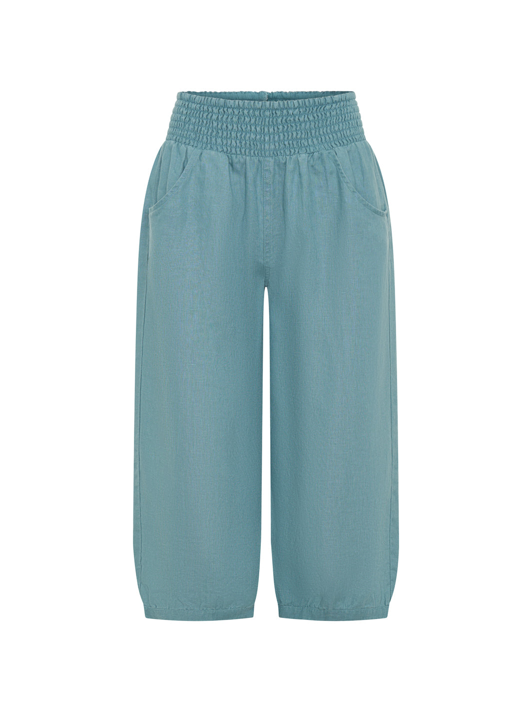Teal pants on a white background