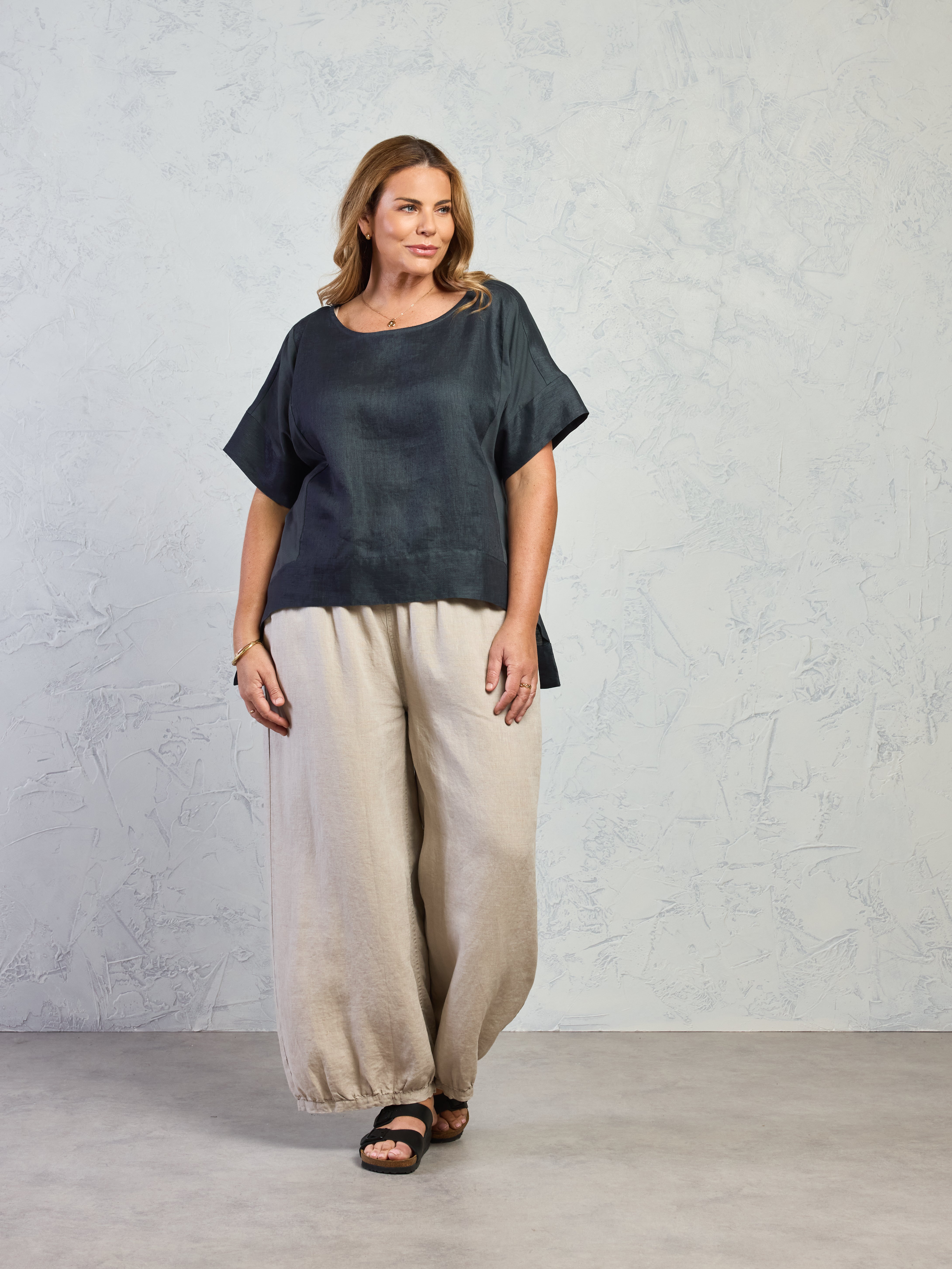 Costa French Linen and Cotton Top Charcoal | Linen Costa Top