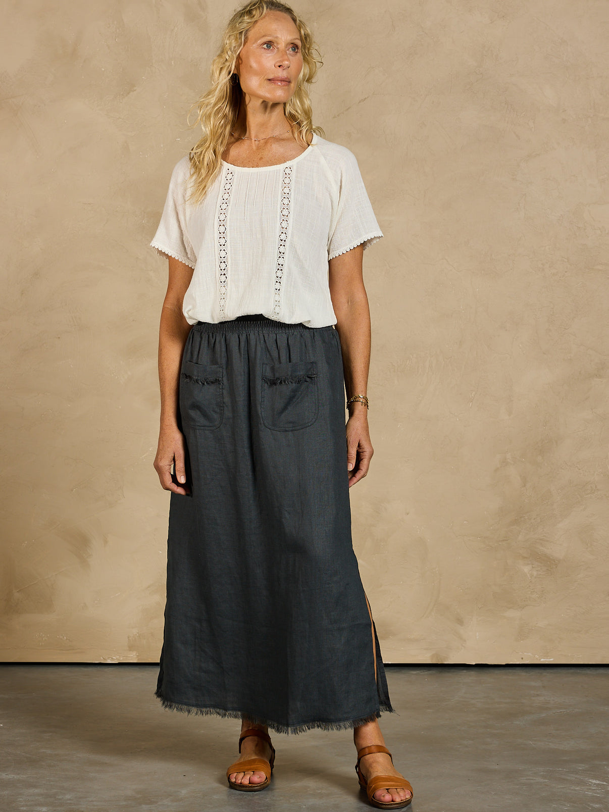 Aurora French Linen Skirt Cinnamon