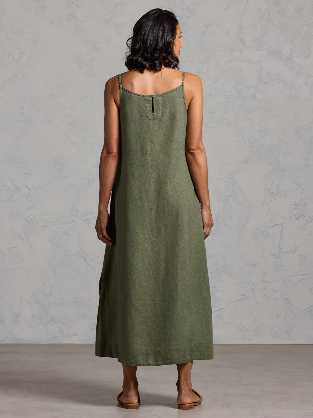 Peony French Linen Dress Olive