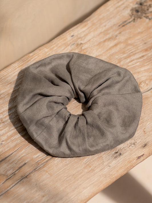Image features Jumbo Linen Scrunchie in Taupe