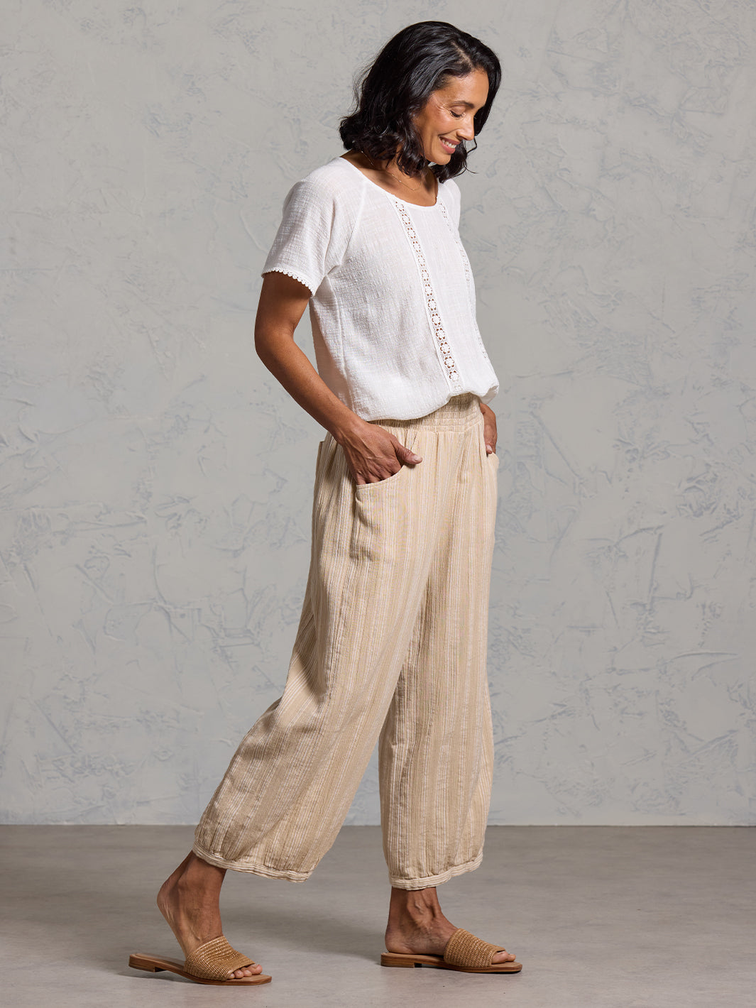Sadhu Cotton Pants Sand Stripe