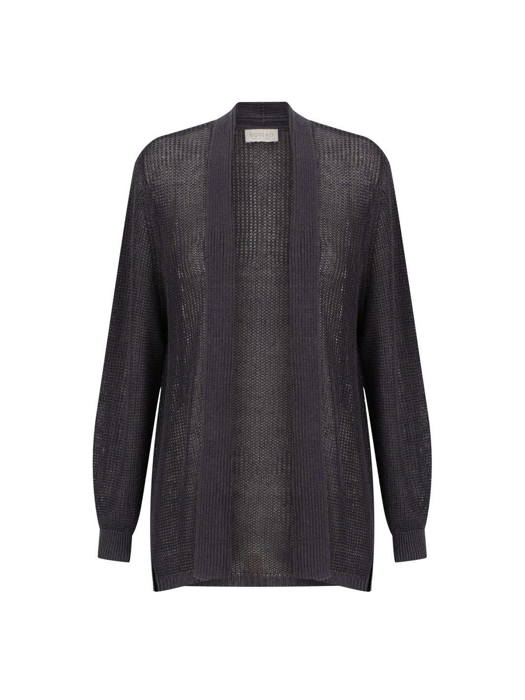 Dark gray textured cardigan on a white background