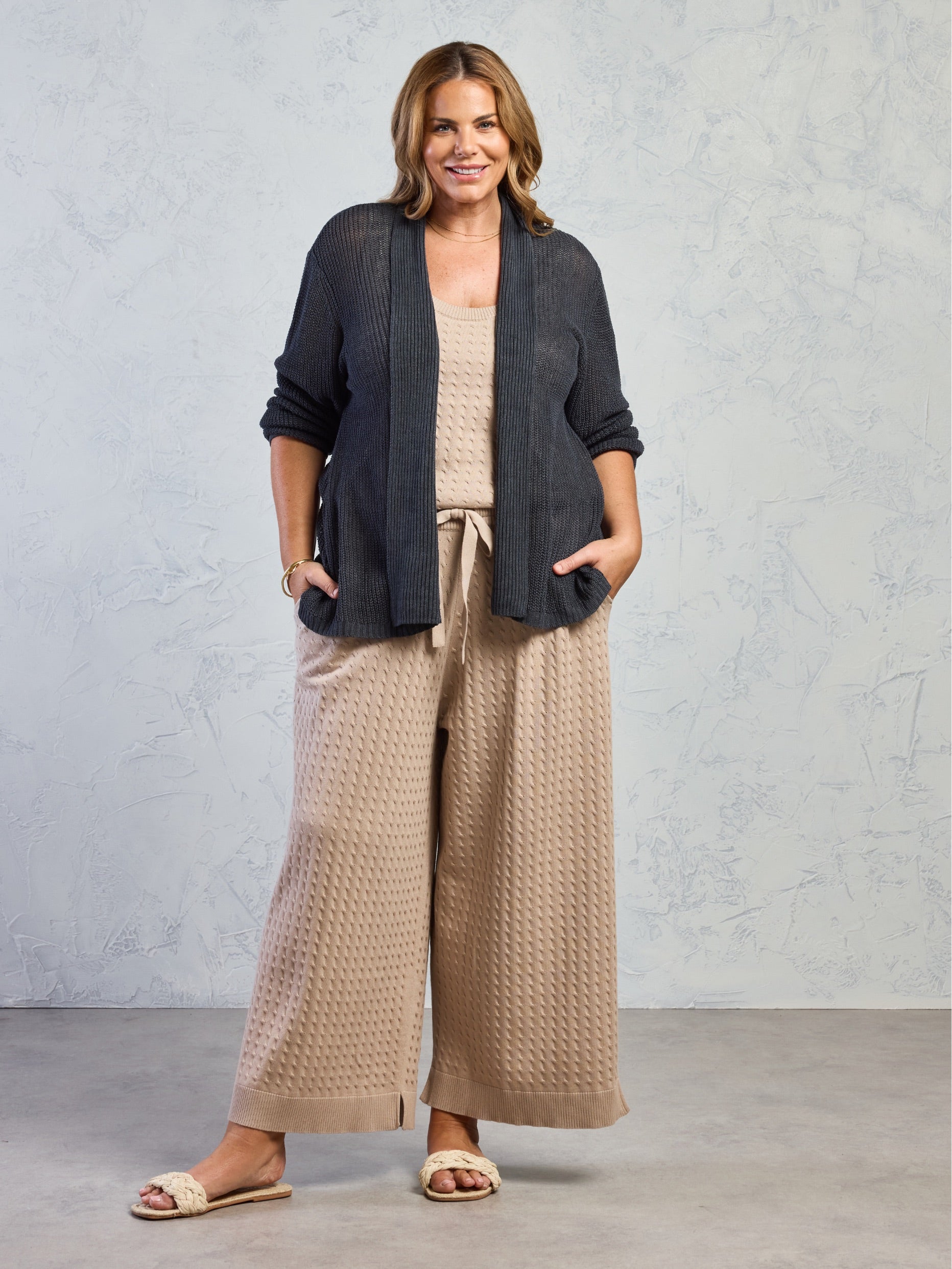 Tathra Organic French Linen Knit Cardigan Charcoal