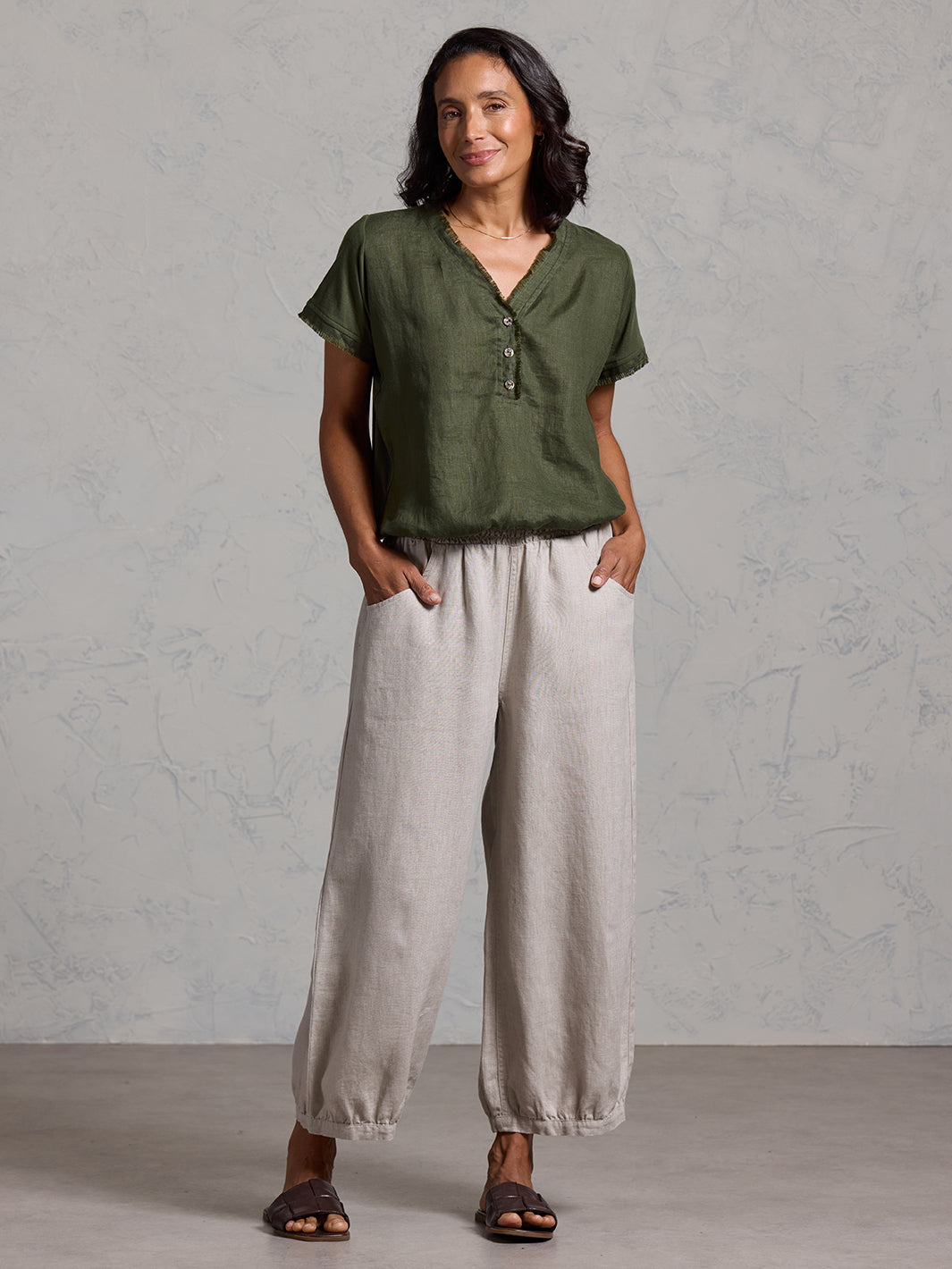 Vivre French Linen and Cotton Blouse Olive