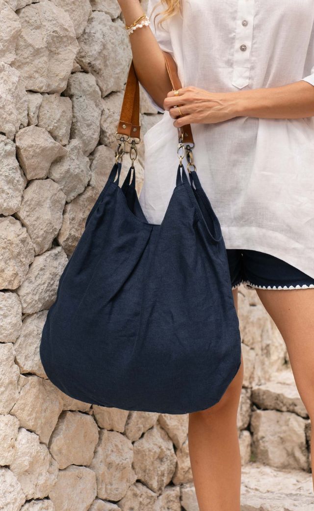 Wanderlust French Linen Bag Hamptons Blue