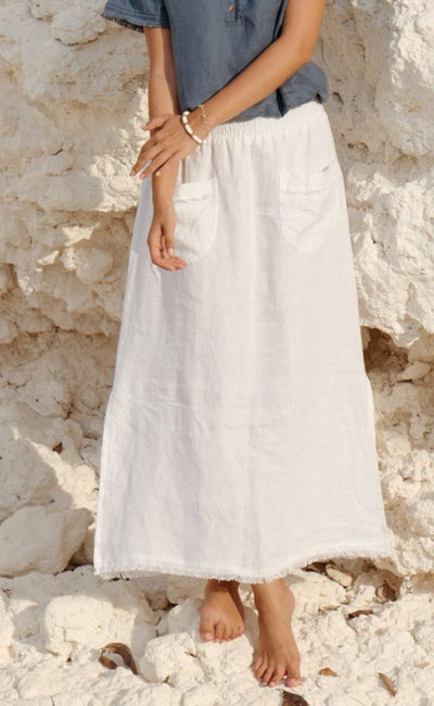 Aurora French Linen Skirt White