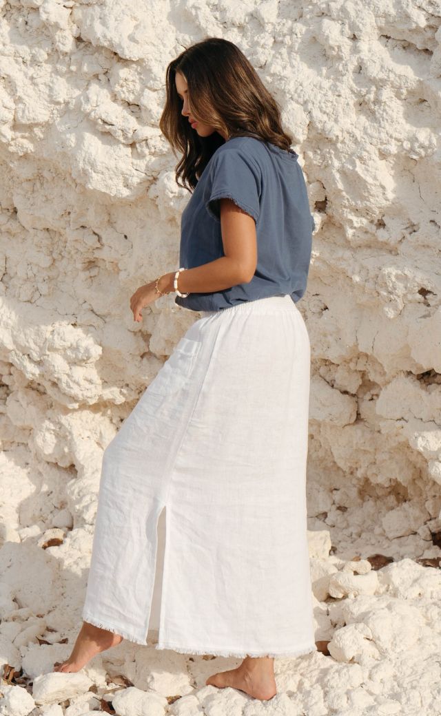 Aurora French Linen Skirt White