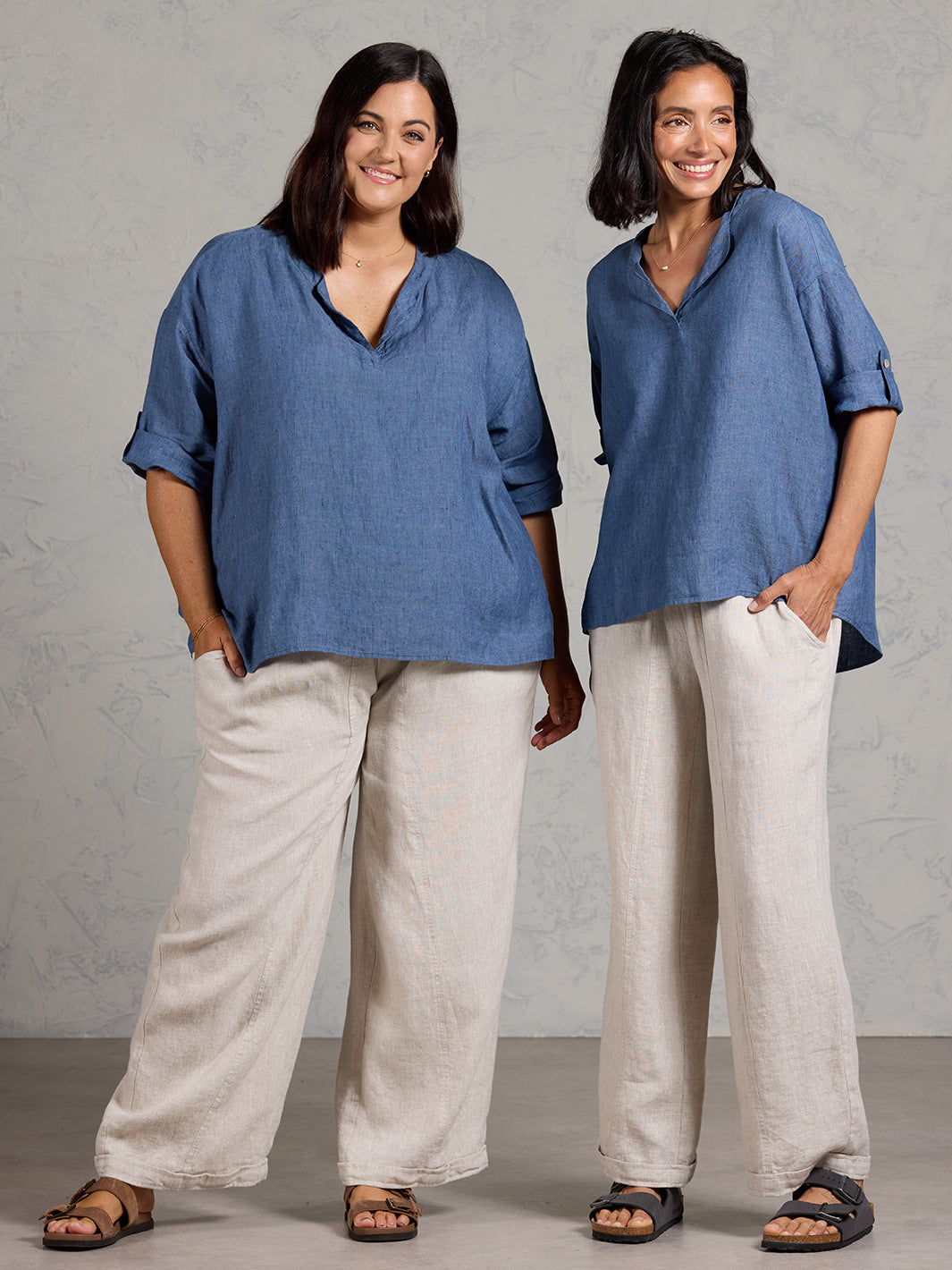 Arya French Linen Shirt Pacific Blue