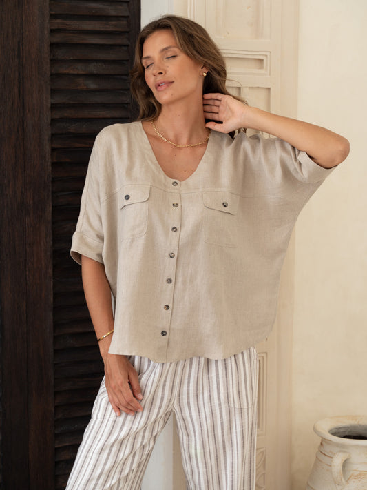 Dune French Linen Shirt Almond