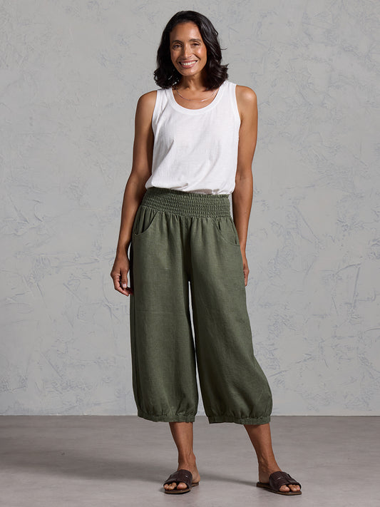 Marrakech French Linen Cropped Pants Olive