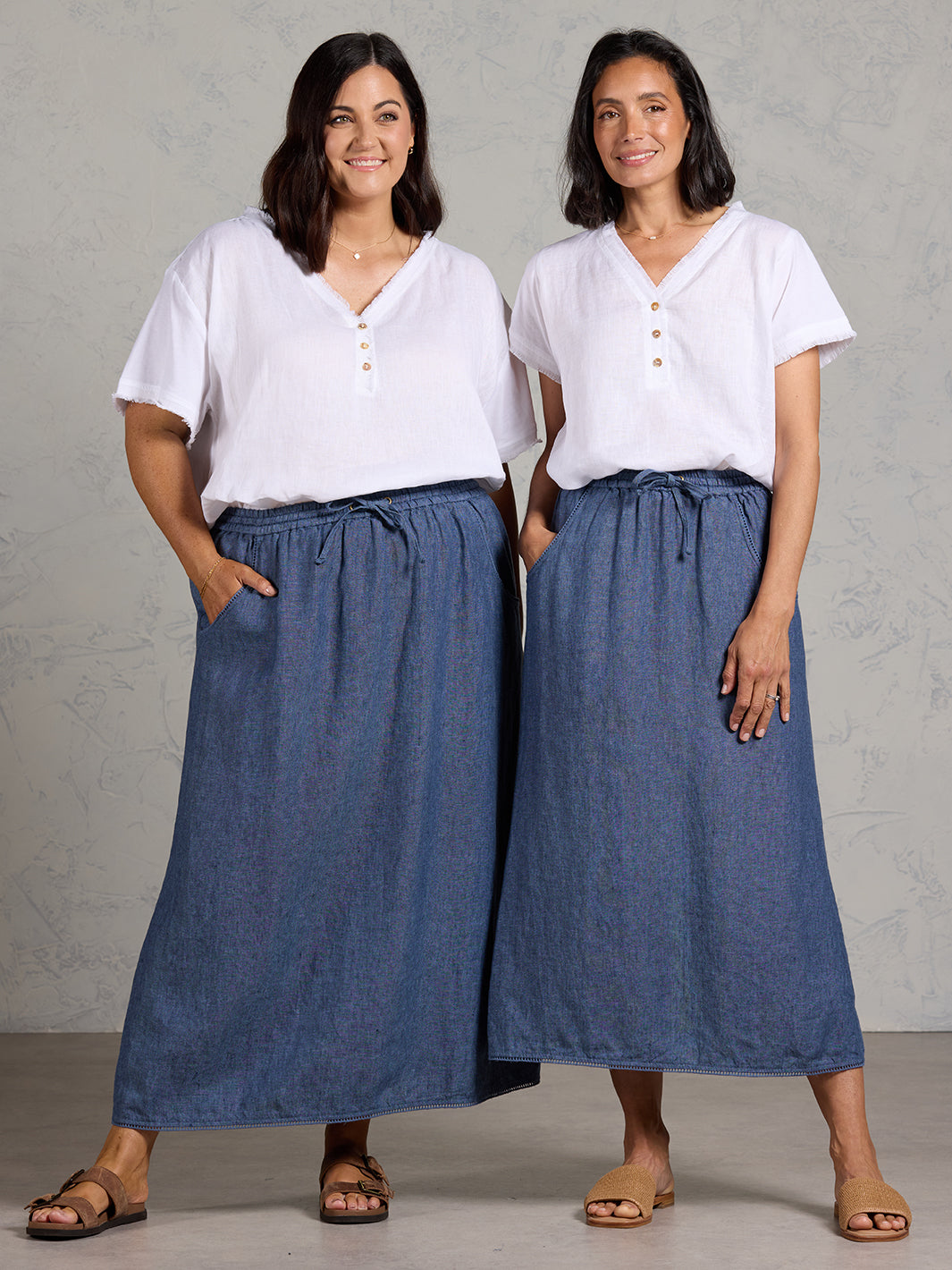 Rosa French Linen Skirt Pacific Blue