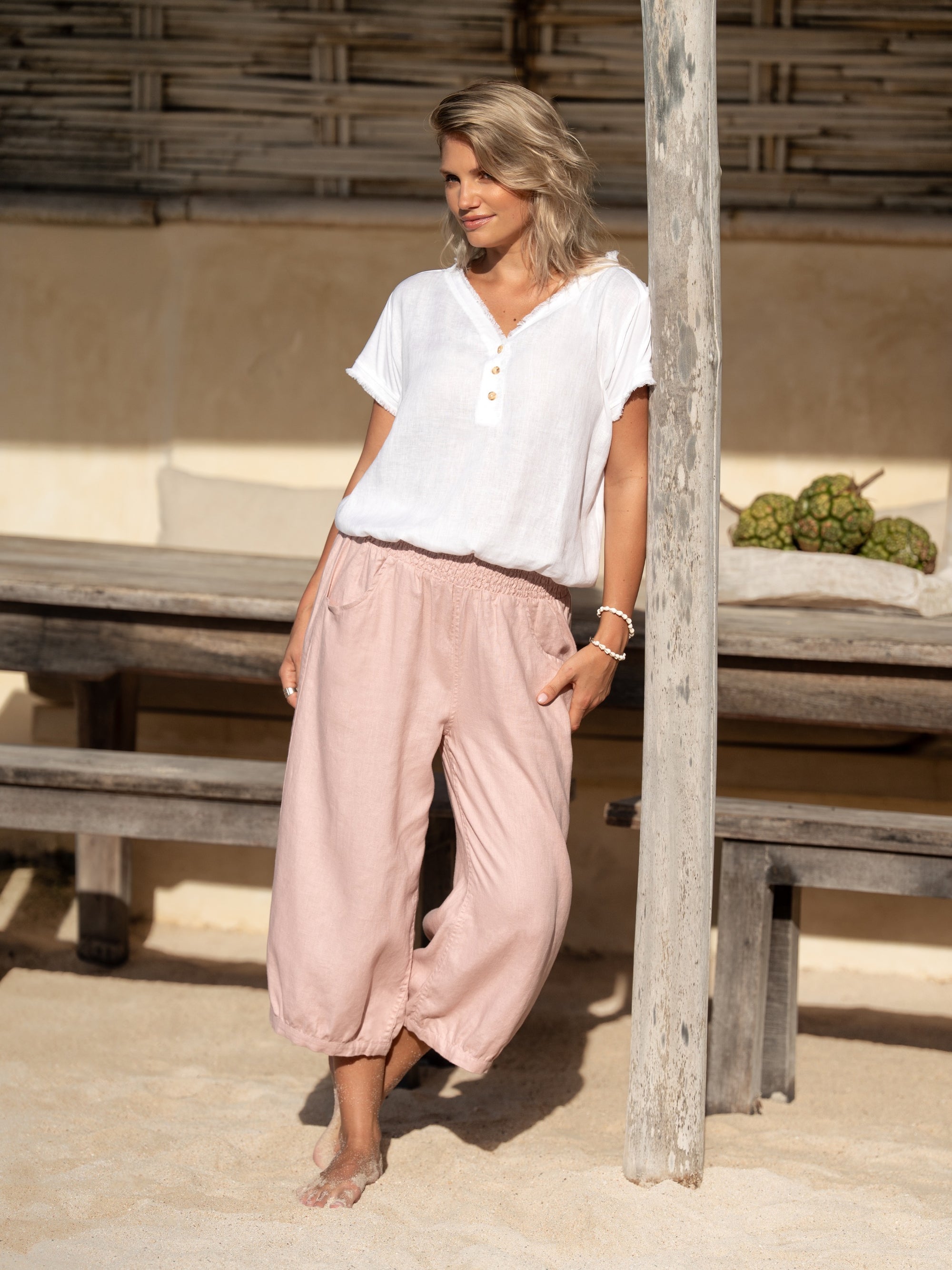 Vivre French Linen and Cotton Blouse White