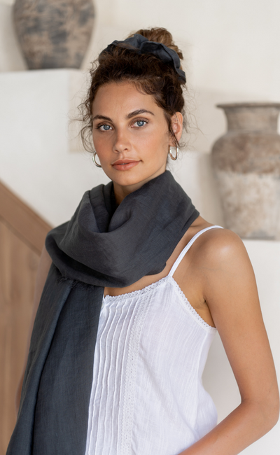 Image features Omari Linen Scarf in Charcoal