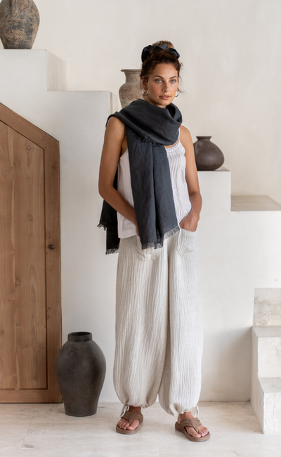 Image features Omari Linen Scarf in Charcoal