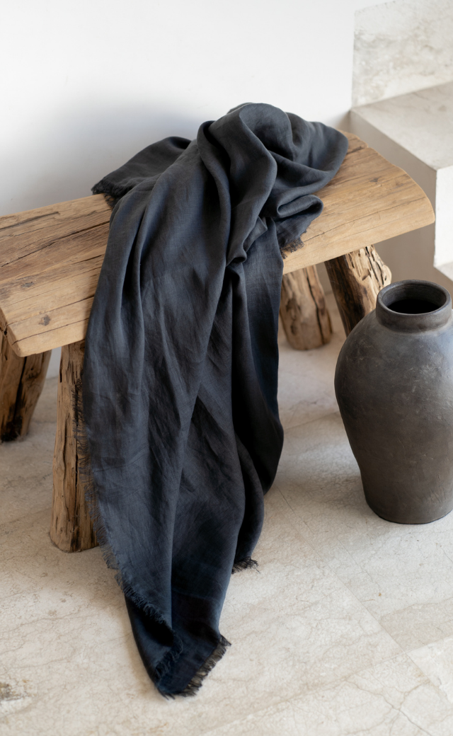 Image features Omari Linen Scarf in Charcoal