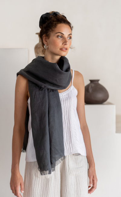 Image features Omari Linen Scarf in Charcoal
