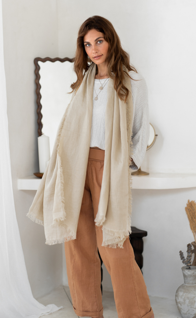 Image features Omari Linen Scarf in Stone