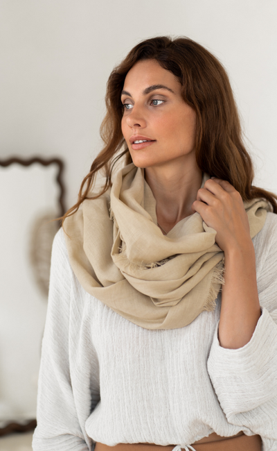 Image features Omari Linen Scarf in Stone